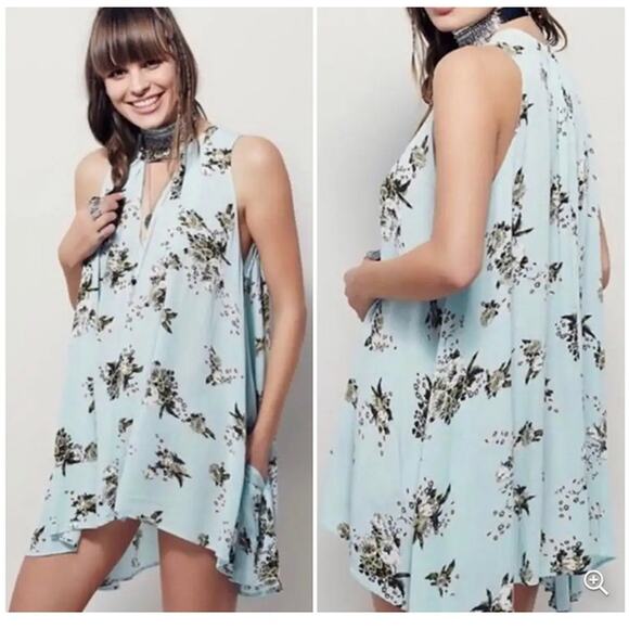 Free People‎ Tree Swing Floral Tunic Short Dress in Mint Size Small Sz S - Picture 1 of 6